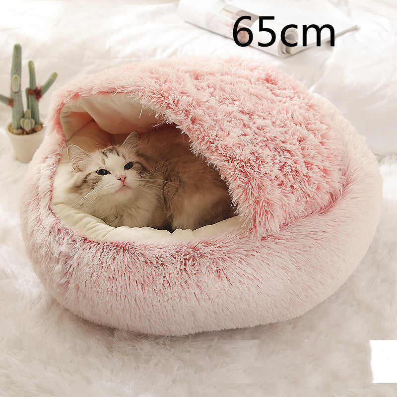 2-in-1 Round Plush Dog and Cat Winter Bed