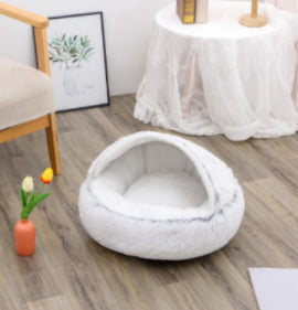 2-in-1 Round Plush Dog and Cat Winter Bed