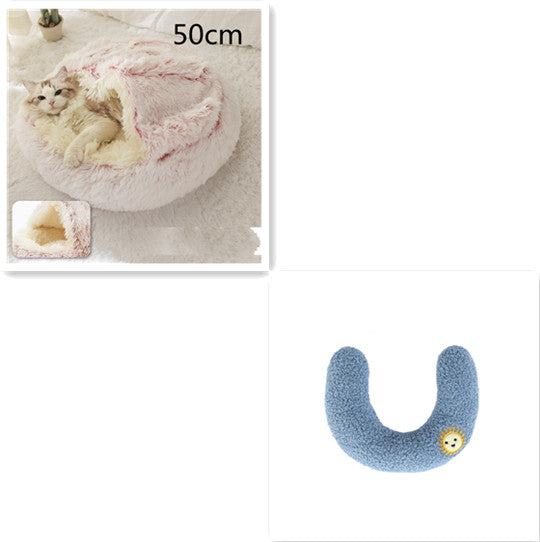 2-in-1 Round Plush Dog and Cat Winter Bed