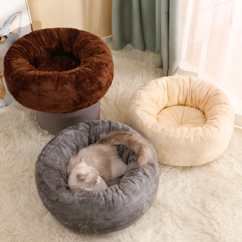 Long Plush Donut Dog Bed Soft Fluffy Cushion