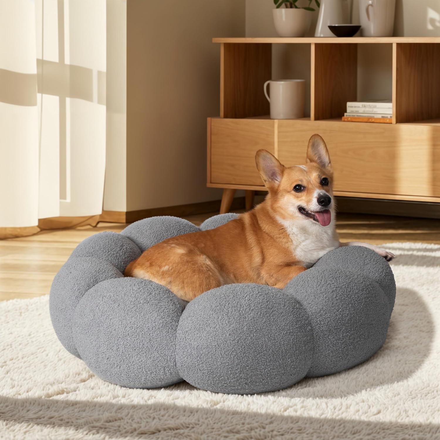Fluffy Flower Donut Cat and Dog Bed Plush Cuddler