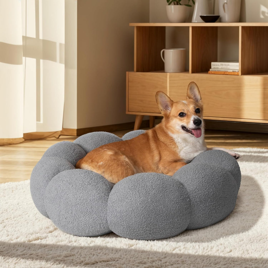 Fluffy Flower Donut Cat and Dog Bed Plush Cuddler