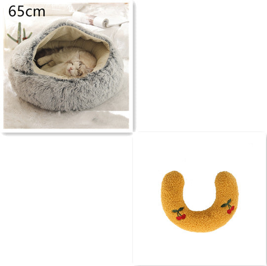2-in-1 Round Plush Dog and Cat Winter Bed