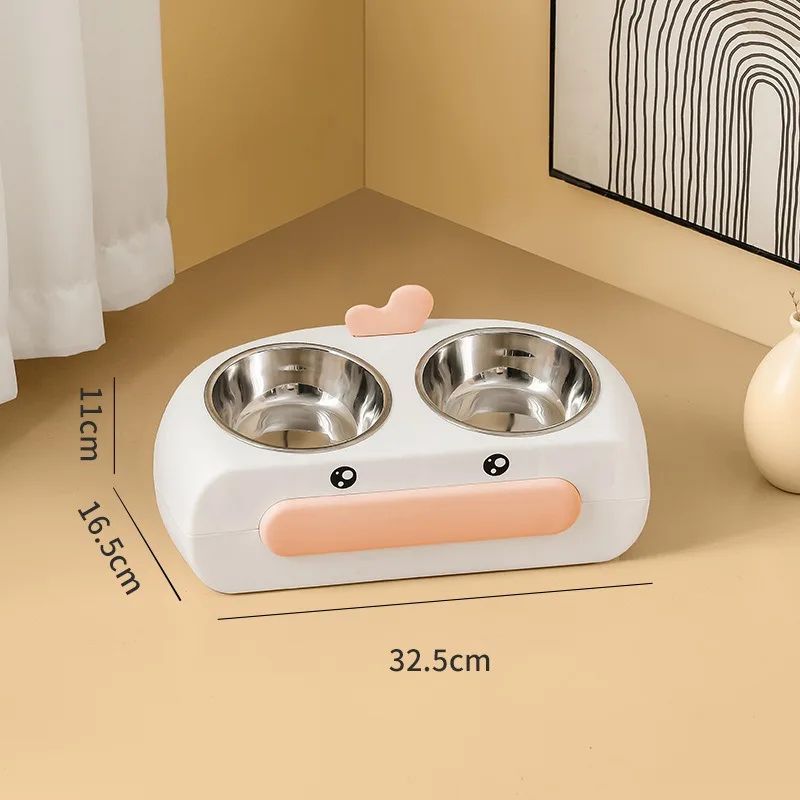 Duck Design Double Pet Bowl Plastic Feeder Tray