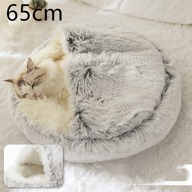 2-in-1 Round Plush Dog and Cat Winter Bed