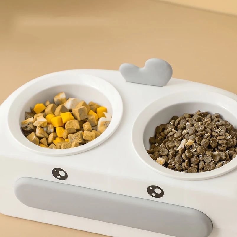 Duck Design Double Pet Bowl Plastic Feeder Tray