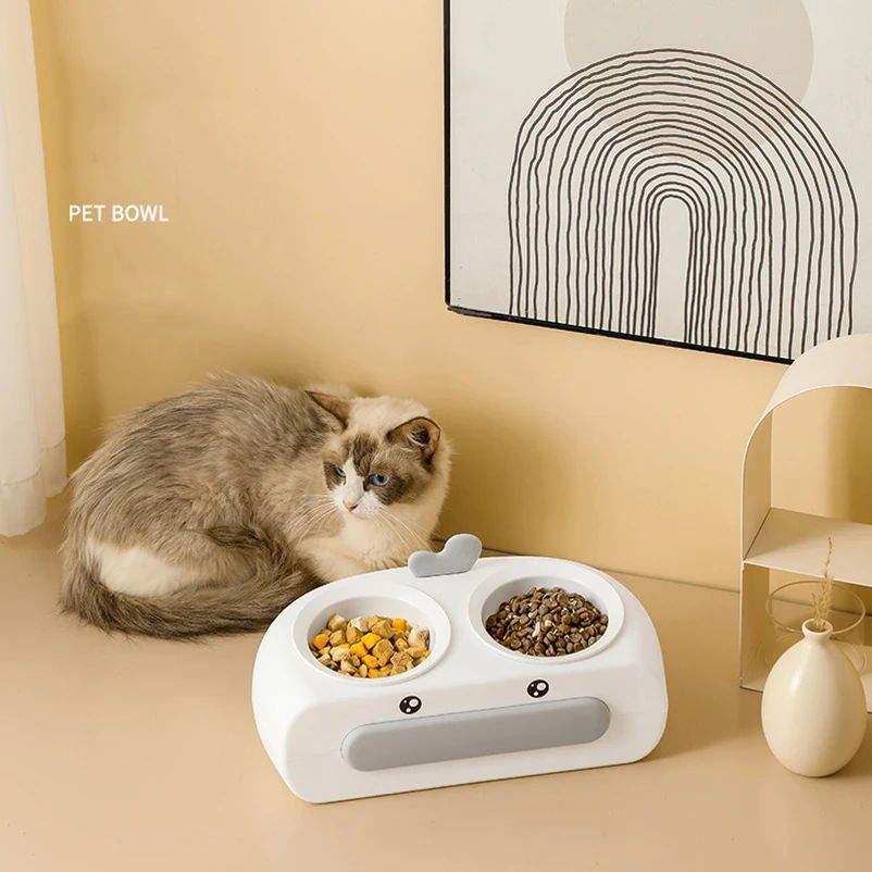 Duck Design Double Pet Bowl Plastic Feeder Tray