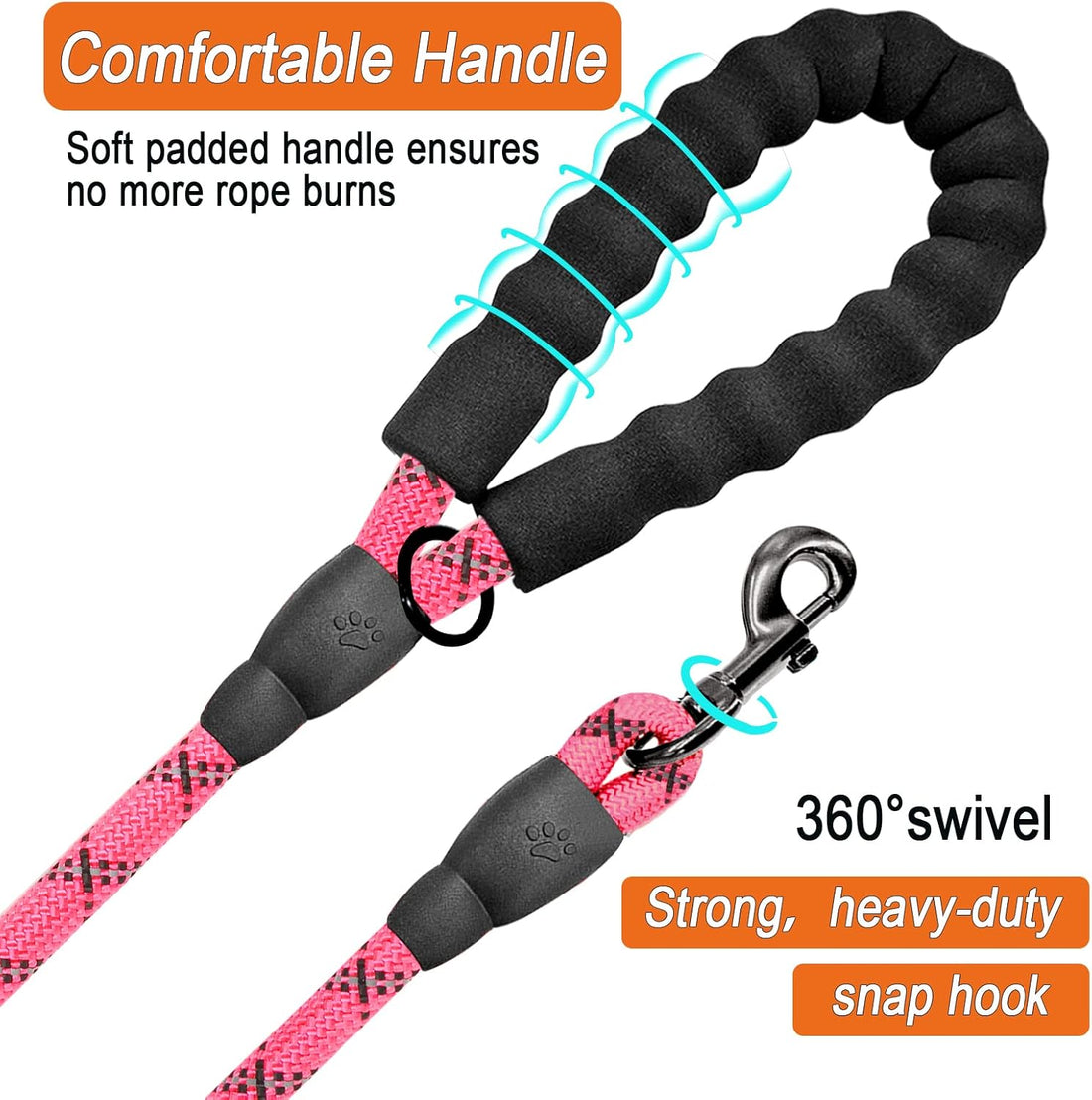 Heavy Duty Reflective Dog Leash 5FT Padded Handle Walking Training