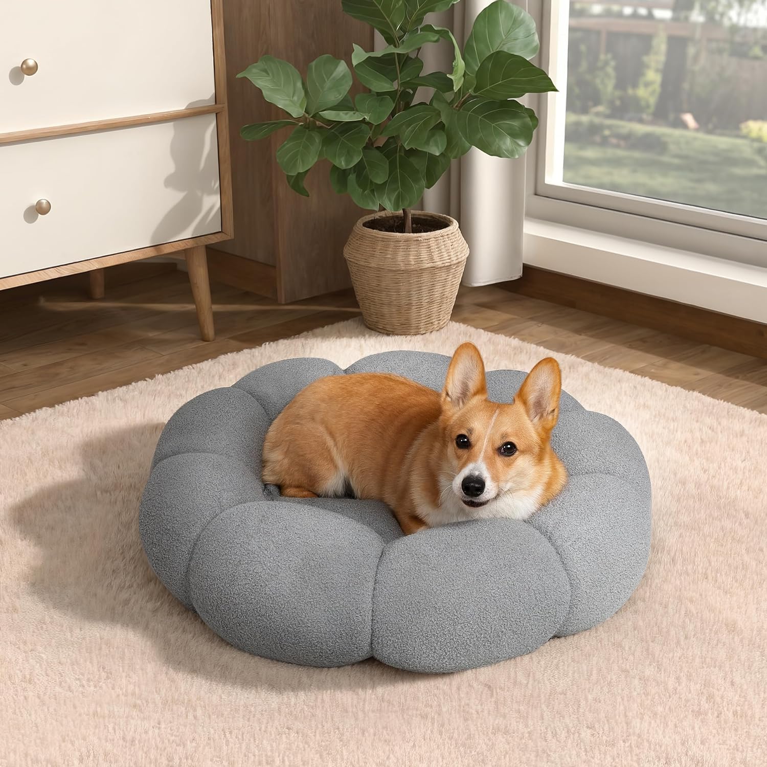 Fluffy Flower Donut Cat and Dog Bed Plush Cuddler