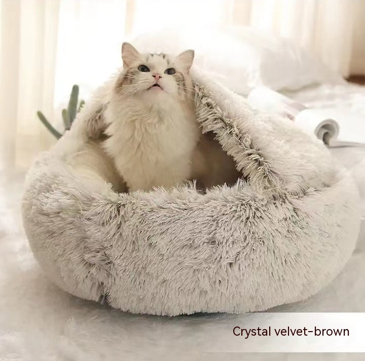 2-in-1 Round Plush Dog and Cat Winter Bed