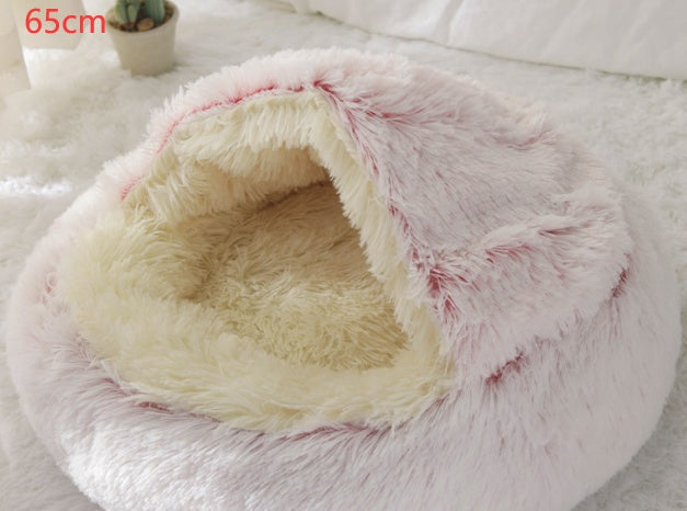 2-in-1 Round Plush Dog and Cat Winter Bed