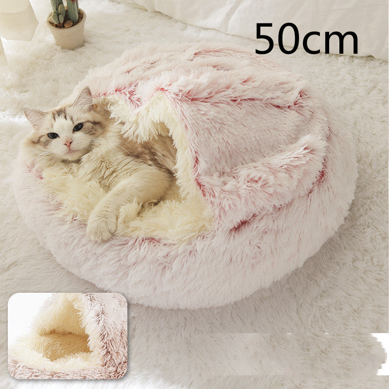 2-in-1 Round Plush Dog and Cat Winter Bed
