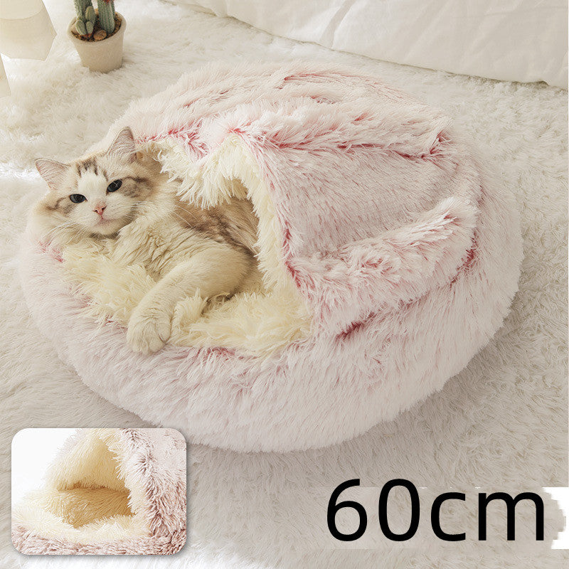 2-in-1 Round Plush Dog and Cat Winter Bed