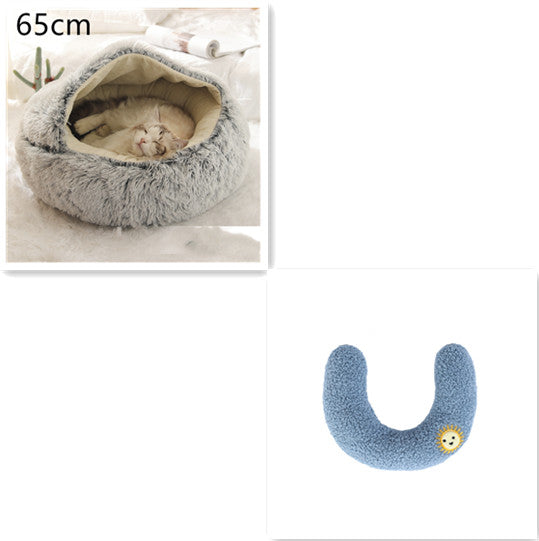 2-in-1 Round Plush Dog and Cat Winter Bed
