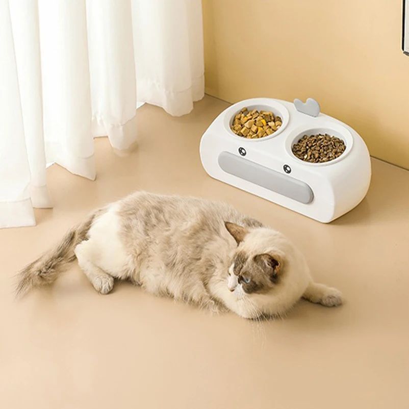 Duck Design Double Pet Bowl Plastic Feeder Tray