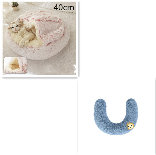2-in-1 Round Plush Dog and Cat Winter Bed