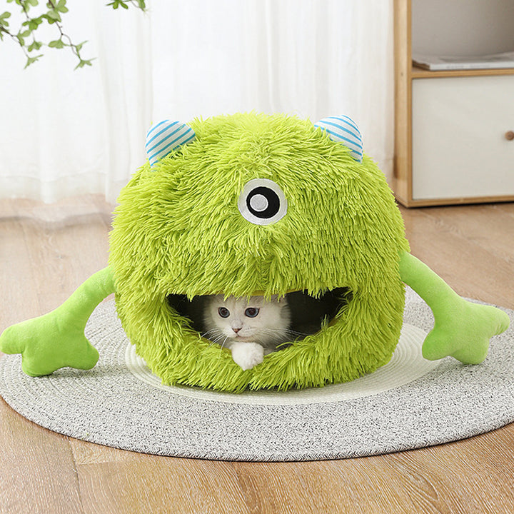 Indoor Round Cat Bed Fluffy Washable Plush Cushion