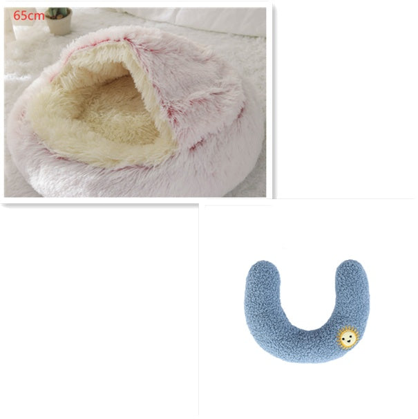 2-in-1 Round Plush Dog and Cat Winter Bed