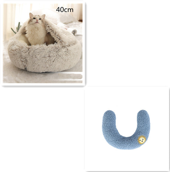 2-in-1 Round Plush Dog and Cat Winter Bed