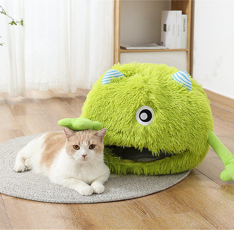 Indoor Round Cat Bed Fluffy Washable Plush Cushion