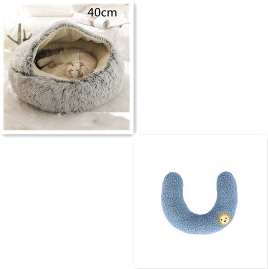 2-in-1 Round Plush Dog and Cat Winter Bed