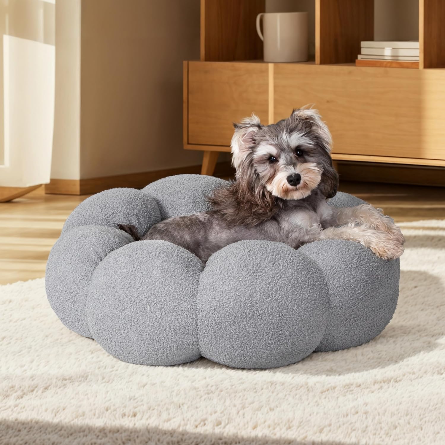 Fluffy Flower Donut Cat and Dog Bed Plush Cuddler
