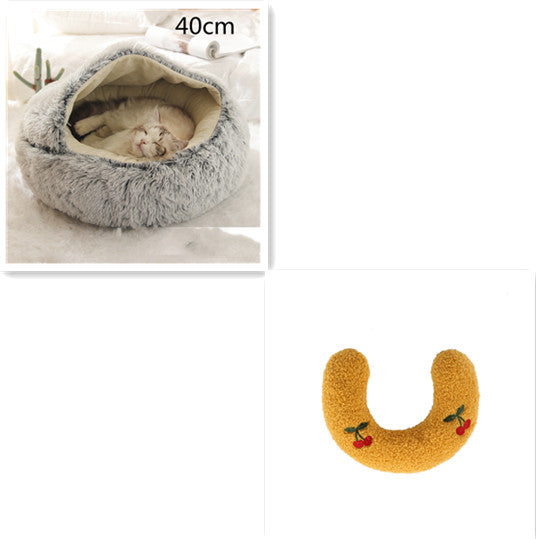 2-in-1 Round Plush Dog and Cat Winter Bed