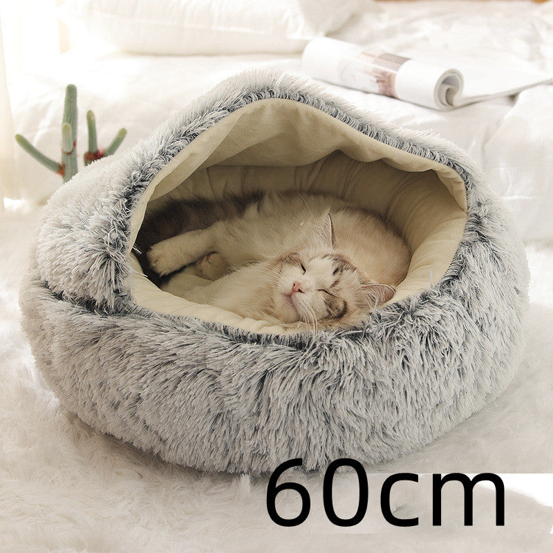 2-in-1 Round Plush Dog and Cat Winter Bed