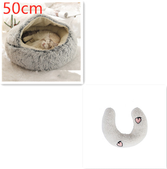 2-in-1 Round Plush Dog and Cat Winter Bed