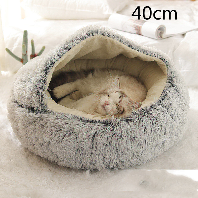 2-in-1 Round Plush Dog and Cat Winter Bed