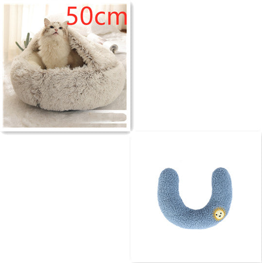 2-in-1 Round Plush Dog and Cat Winter Bed