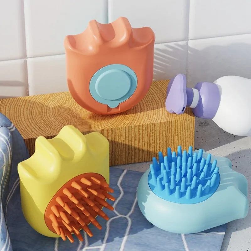 Pet Bath and Massage Brush with Shampoo Holder for Cats and Dogs