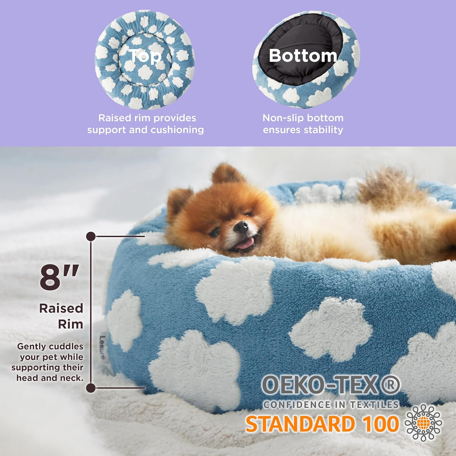 Leisure Round Cat Bed Donut Small Dog Calming Plush