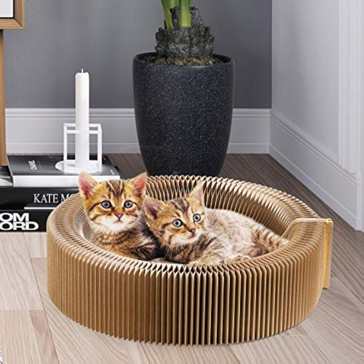 Collapsible Cardboard Cat Scratcher Round Lounge Bed