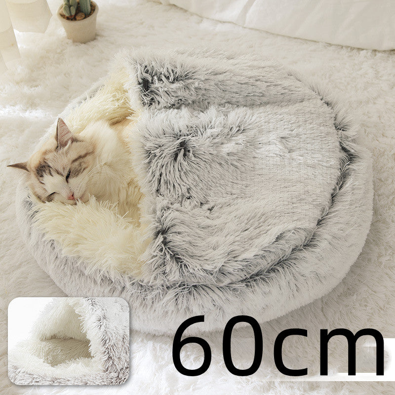 2-in-1 Round Plush Dog and Cat Winter Bed