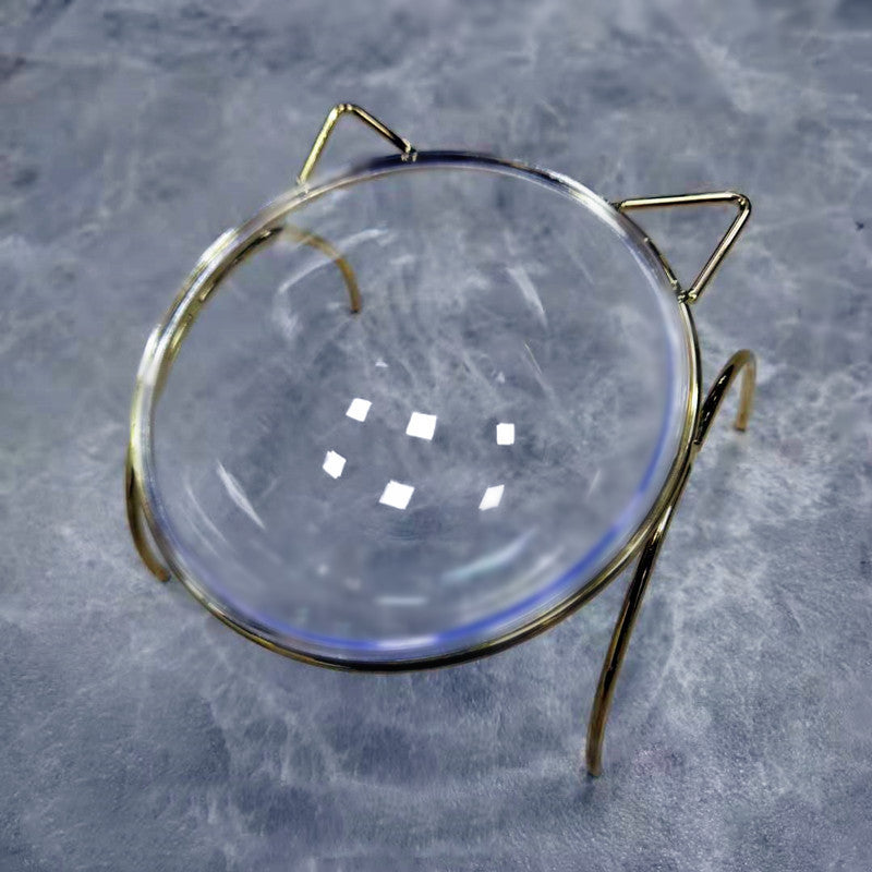 Glass Cat Bowl With Metal Rack 2-in-1 Feeder