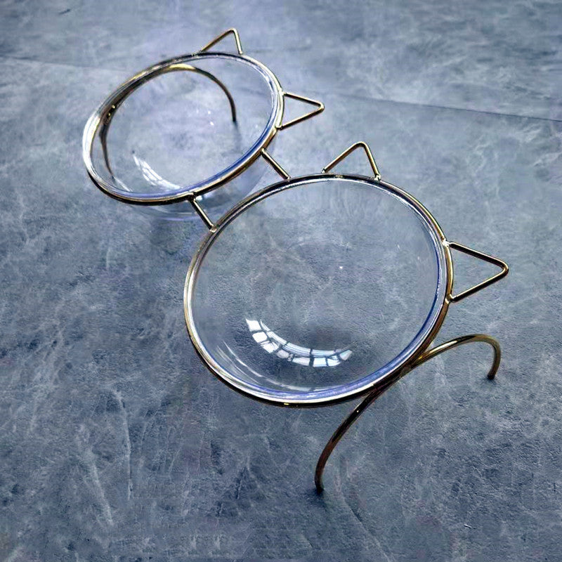 Glass Cat Bowl With Metal Rack 2-in-1 Feeder
