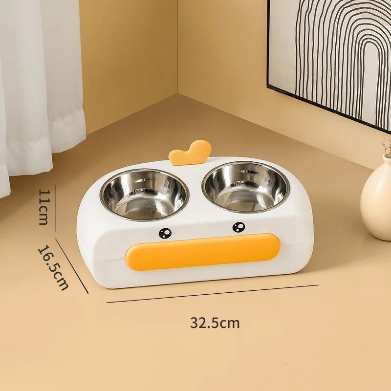 Duck Design Double Pet Bowl Plastic Feeder Tray