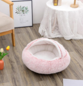 2-in-1 Round Plush Dog and Cat Winter Bed