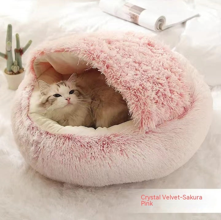 2-in-1 Round Plush Dog and Cat Winter Bed