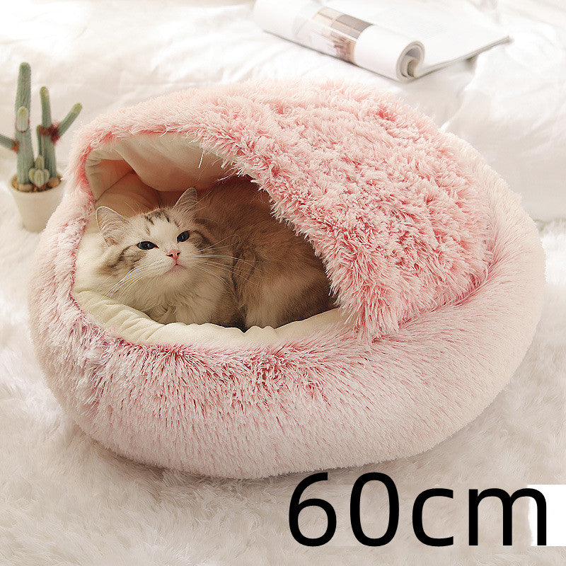 2-in-1 Round Plush Dog and Cat Winter Bed