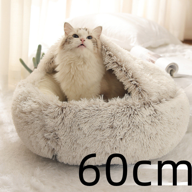 2-in-1 Round Plush Dog and Cat Winter Bed