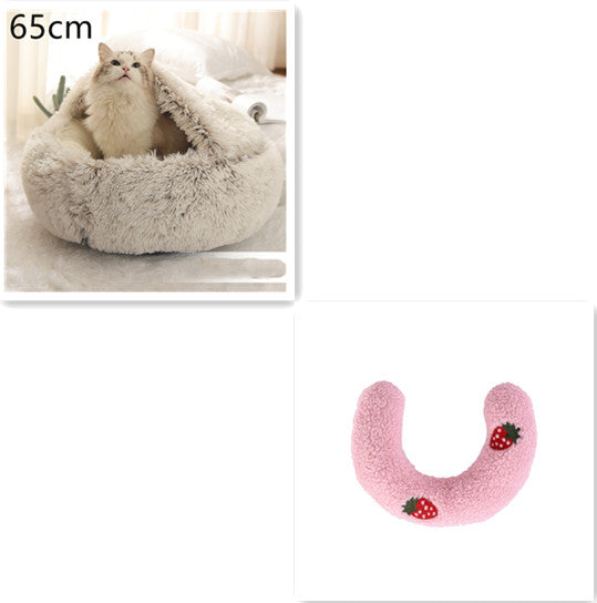 2-in-1 Round Plush Dog and Cat Winter Bed