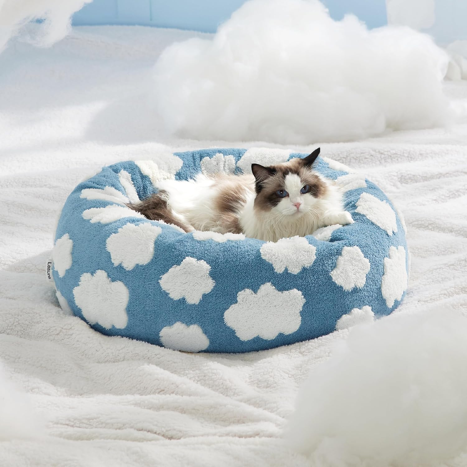 Leisure Round Cat Bed Donut Small Dog Calming Plush