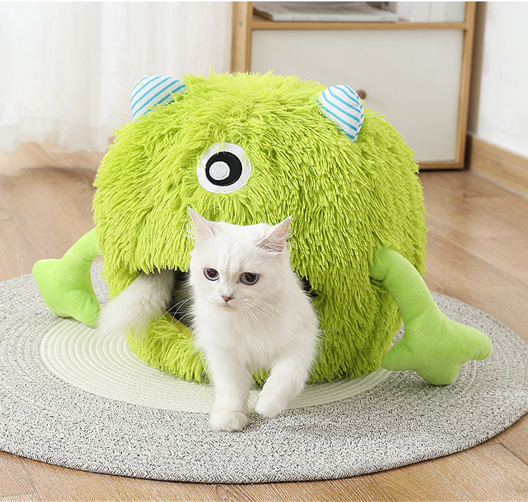 Indoor Round Cat Bed Fluffy Washable Plush Cushion