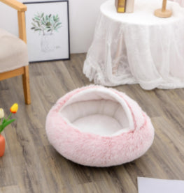 2-in-1 Round Plush Dog and Cat Winter Bed