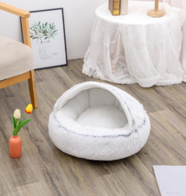 2-in-1 Round Plush Dog and Cat Winter Bed