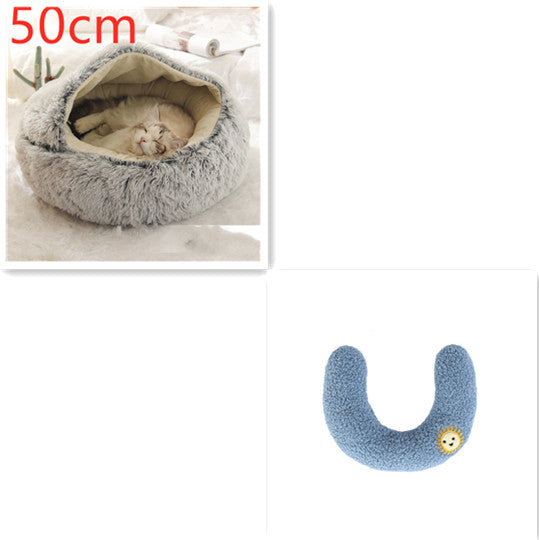 2-in-1 Round Plush Dog and Cat Winter Bed