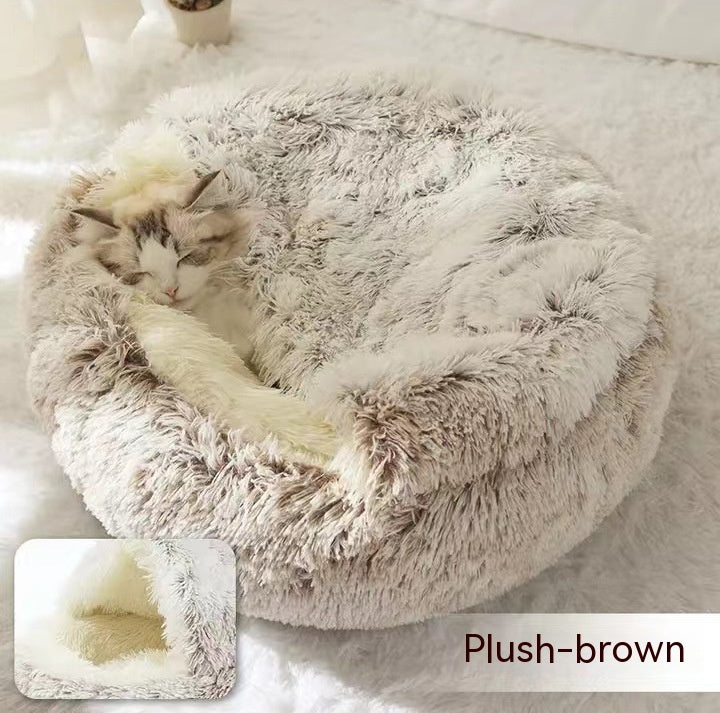 2-in-1 Round Plush Dog and Cat Winter Bed