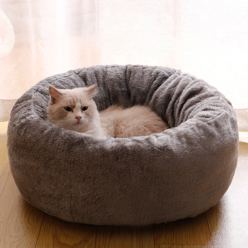 Long Plush Donut Dog Bed Soft Fluffy Cushion